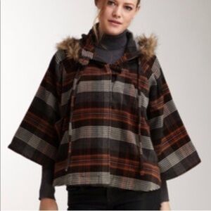 Willow & Clay | plaid cape poncho faux fur hoodie